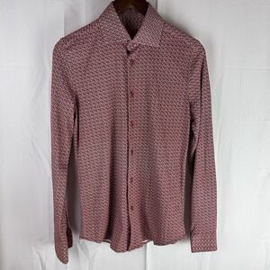 ZNT18 Men's‎ Cotton Button Down Long Sleeve Dress Shirt 15 34/35 Red Geometric